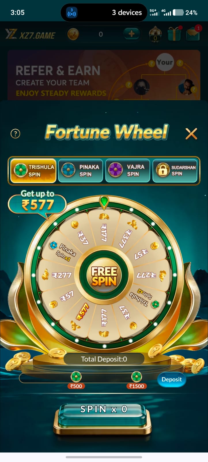 XZ7 Game lobby and game categories graphic
